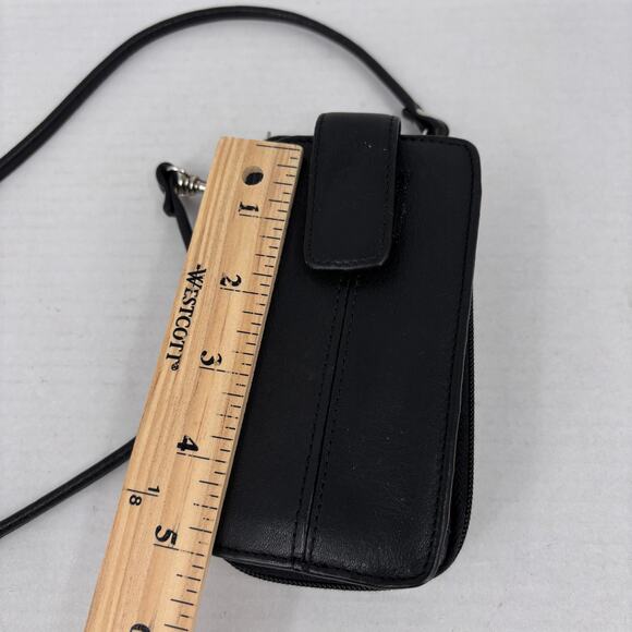 Eddie Bauer Crossbody Travel Wallet Bag Black Leather Zip Around Mini - Picture 10 of 12